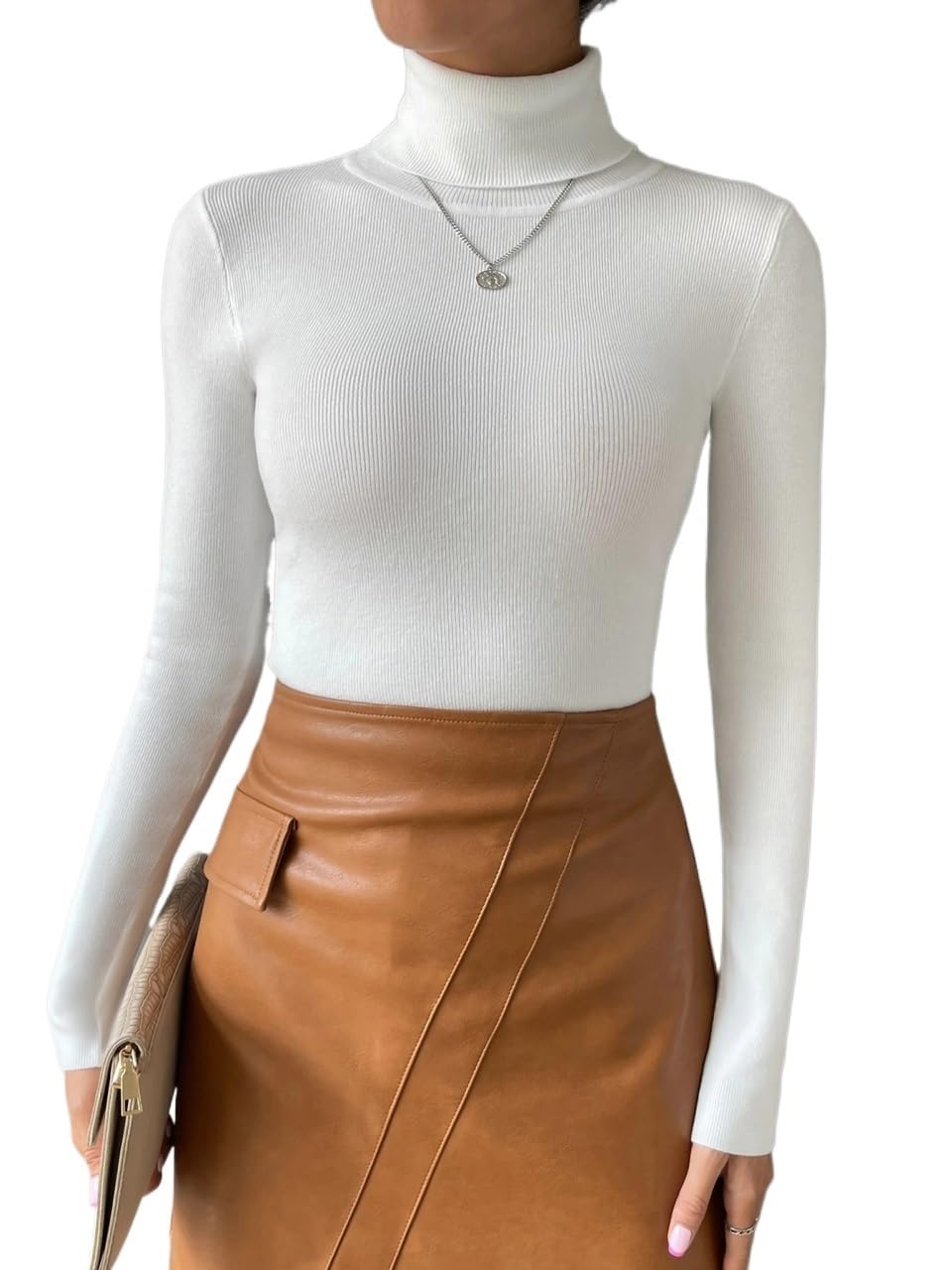 Womens Turtleneck Knit Long Sleeve Slimming Fit Pullover Tops for Women