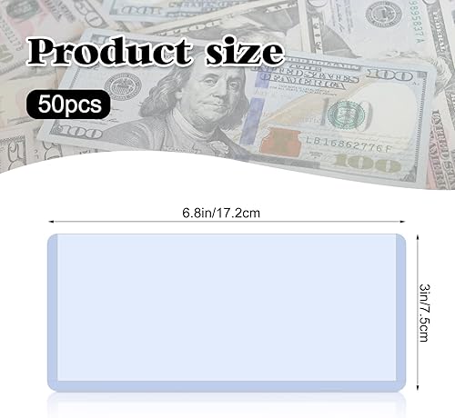 Miniatura 2 de Rainmae Paquete de 50 soportes de plástico duro transparente para dinero, 6.8 x 2.9 pulgadas, PVC transparente para billetes de billetes, fundas de