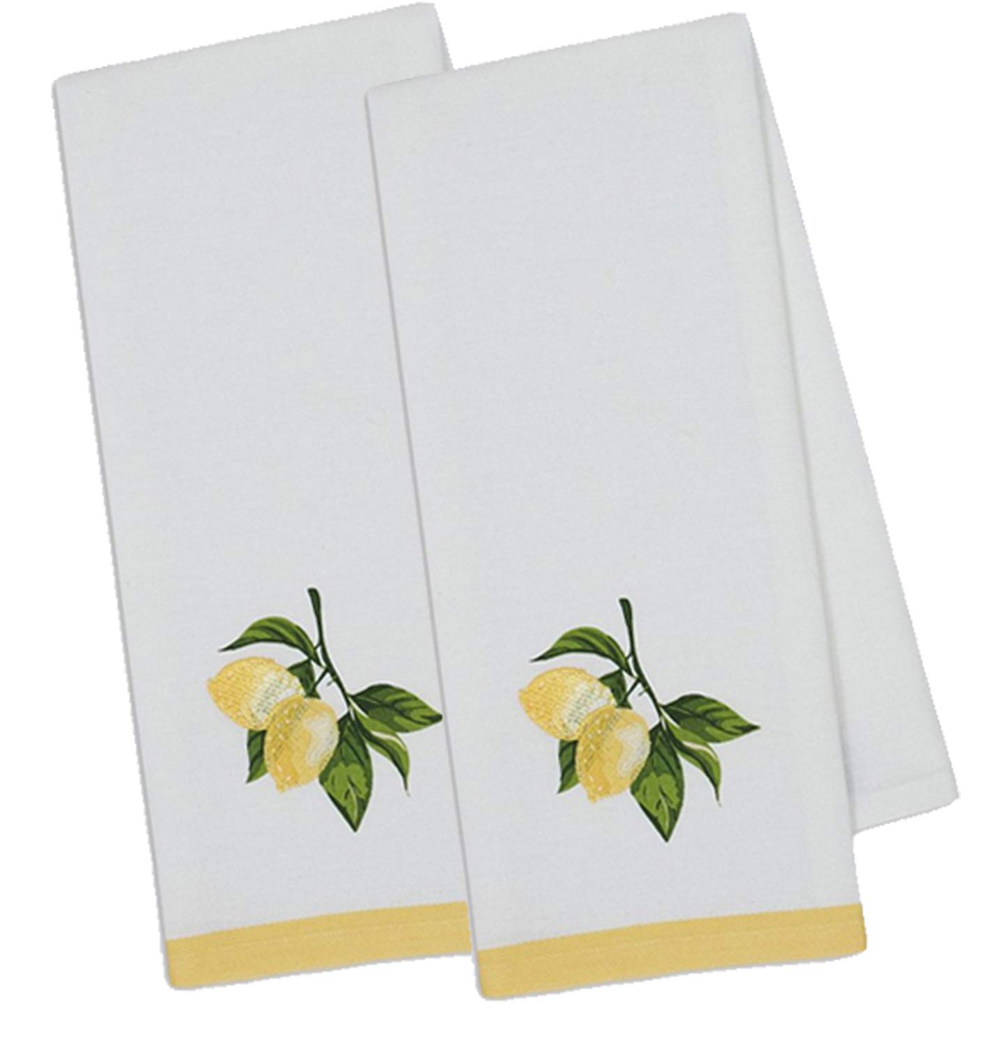 Design Imports Lemon Bliss Table Linens, 18-Inch by 28-Inch Dishtowels, Set of 2, Lemon Branch Embellished