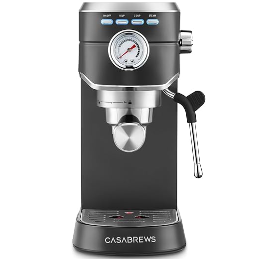 CASABREWS CM5418 Espresso Machine 20 Bar, Stainless Steel Espresso Maker with Milk Frother, Compact Cappuccino Machine for Home, Espresso Coffee Machine, Gift for Her, Gift for Family, Black