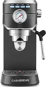 CASABREWS CM5418 Espresso Machine 20 Bar, Stainless Steel Espresso Maker with Milk Frother Steam Wand, Compact Cappuccino Machine for Home, Espresso Coffee Machine with Removable Water Tank, Black