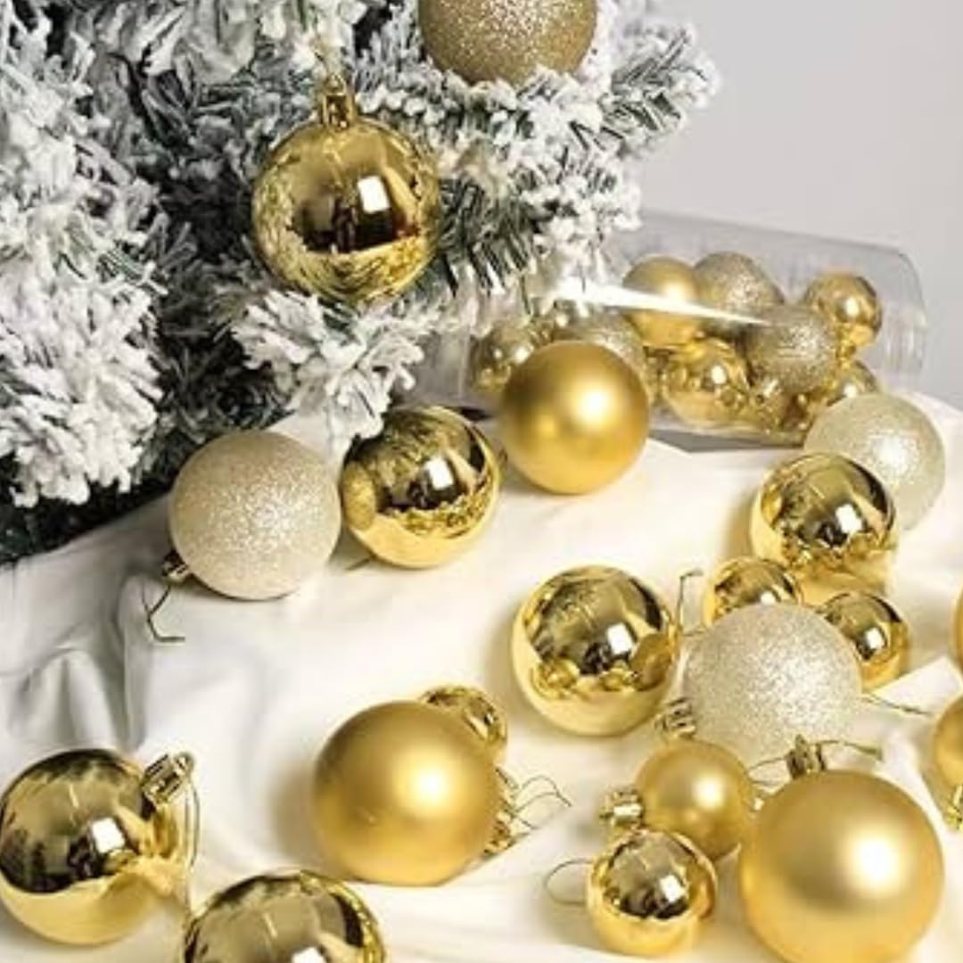 Excel Impex Insej Large Xmas Golden Balls Prop for Decorating Christmas Tree and Hanging on Walls, Doors 30mm- Set of 12 Pieces 2