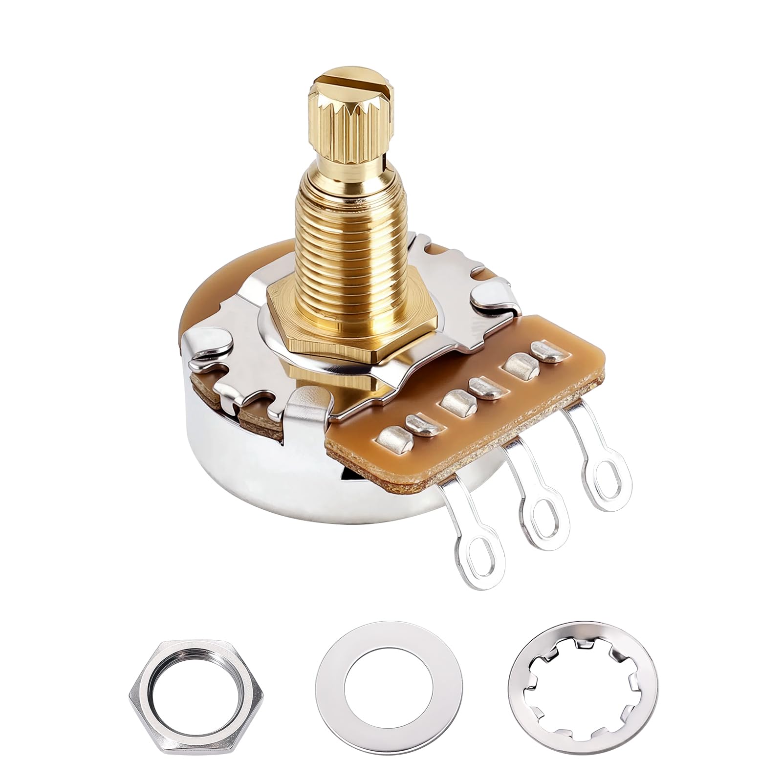 Banworks Brass A1MΩ M8 Thread Full Sized Pots Metric 18-Spline Split Long Shaft (18mm Length) Audio Taper Potentiometers for Epiphone Les Paul LP/SG Squier Strat/Tele 1 Piece JT/XNQ-16