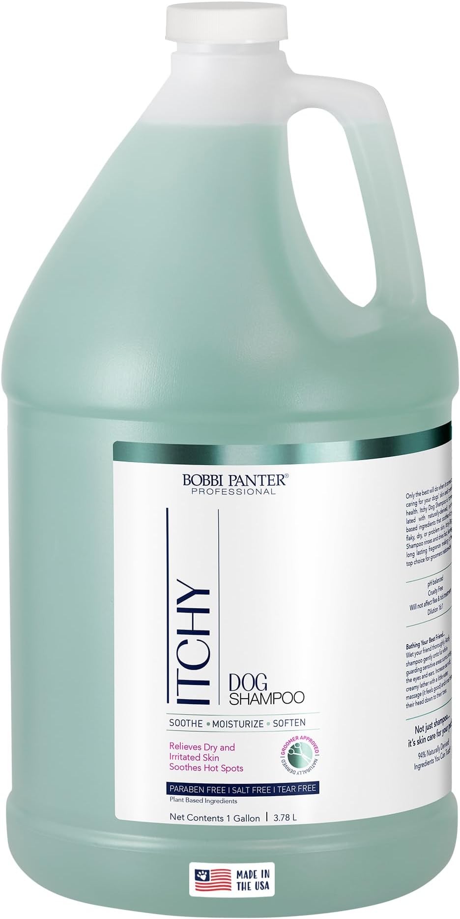 Bobbi Panter Itch Relief Dog Shampoo Tea Tree, Lavender & Flaxseed โ Soothing Natural Formula for Itchy & Irritated Skin, Moisturizing, Tear-Free, 16:1 Concentrate, Made in USA, 1 Gallon
