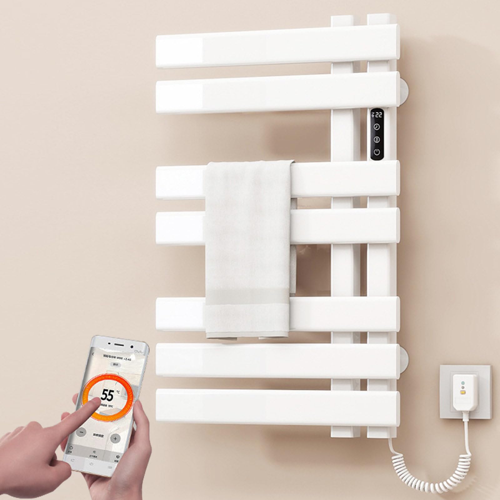 Toallero eléctrico de 7 barras inteligente negro para baño de hotel