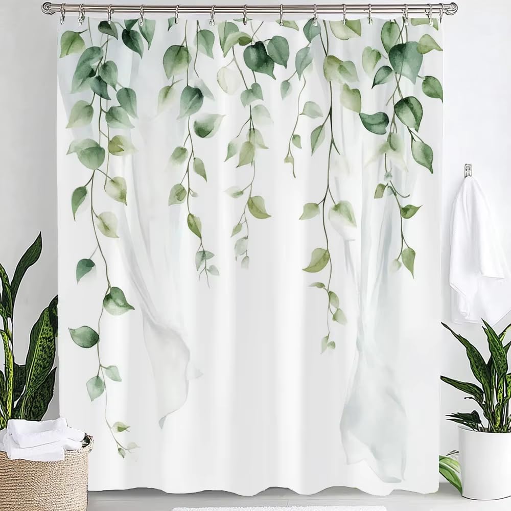 Cortina de Ducha de poliéster Resistente con Estampado Floral Azul y Blanco, Hojas, colibríes y Motivos Naturales, Ideal para los Amantes de la Naturaleza (175 x 240 cm (69 x 94 Pulgadas)).