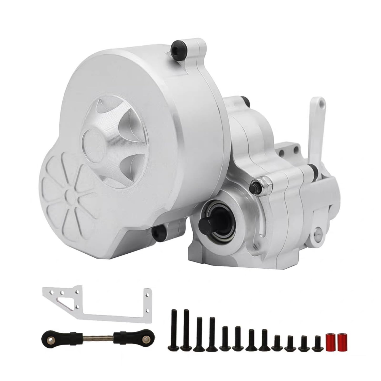 Rc Getriebebox aus Aluminium Stabil Rc-Getriebe mit Motorhalterung Ersetzend Getriebekasten für Modellbauer, Silber