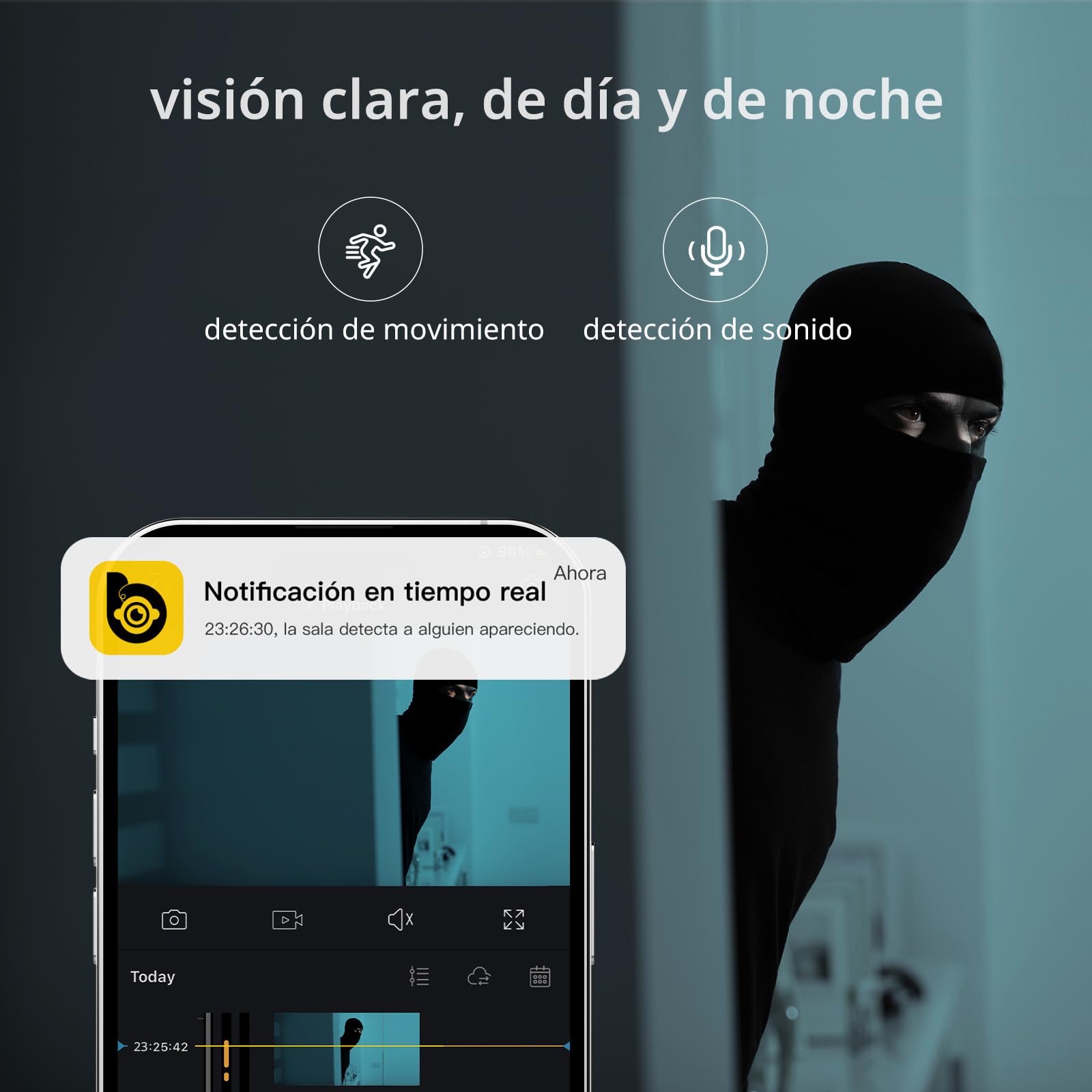 BoyKeep Cámara de vigilancia WiFi Interior 2K 2.4GHz, Monitor de bebé Mascotas con cámara, Visión Nocturna, Detección de Movimiento/Sonido, Audio bidireccional, Almacenamiento en SD y en la Nube, K10