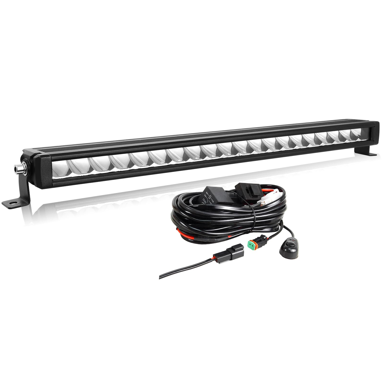 AUXTINGS 58 cm Barre Lumineuse LED, 60W Spot Feux de Route avec Câblage DT, 6000 lumens étanches à Une rangée Feux Phare de Travail pour véhicules camions SUV Bateaux VTT UTV éclairage Tout-Terrain