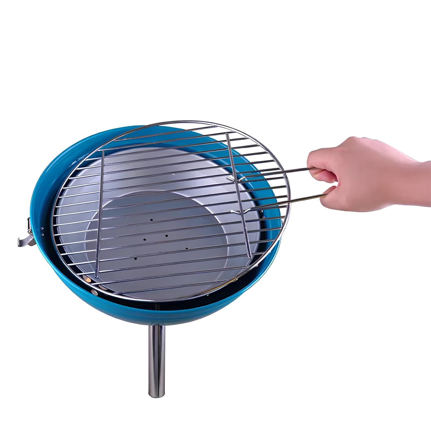 Chal Grill z pokrywką i drewnianymi uchwytami, okrągły wędzarnia dla 3-5 osób, idealne doznania podczas gotowania i grillowania na świeżym powietrzu (zielony)