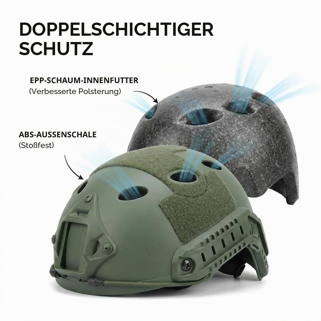 PJ Tactical Paintball Airsoft Helm Fast Militärhelm mit NVG-Halterung und seitlicher Führungsschiene
