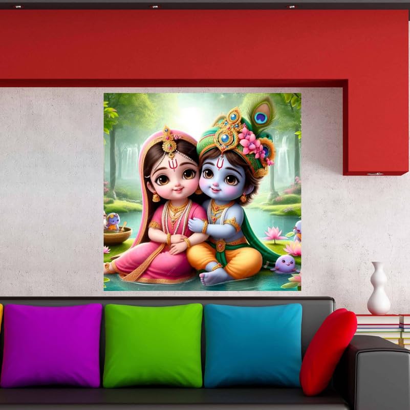 Image of British Terminal Cute little Bal Gopal Baby God Krishna| Kanha Ji | Laddu Lord Makhan Chor Painting Religious Poster for Pregnant Women for wall (matt thin vinyl,sticker,multicolor,unframed)| bj244