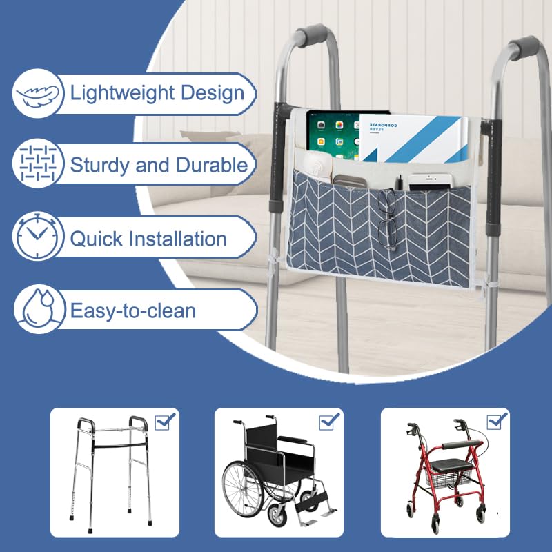 TOGETRUE Walker Bag - Cesta de almacenamiento de fácil acceso con 2 bolsillos grandes, bolsa de accesorios para andador plegable, sillas de ruedas, cochecitos, 13 x 14.5 pulgadas
