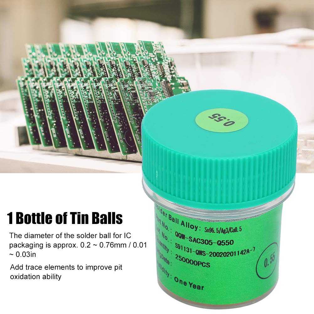Lead-Free Solder Balls,BGA Lead‑Free Solder Ball Tin Balls 25W for PCB Board Rework Reballing Accessories 0.55MM