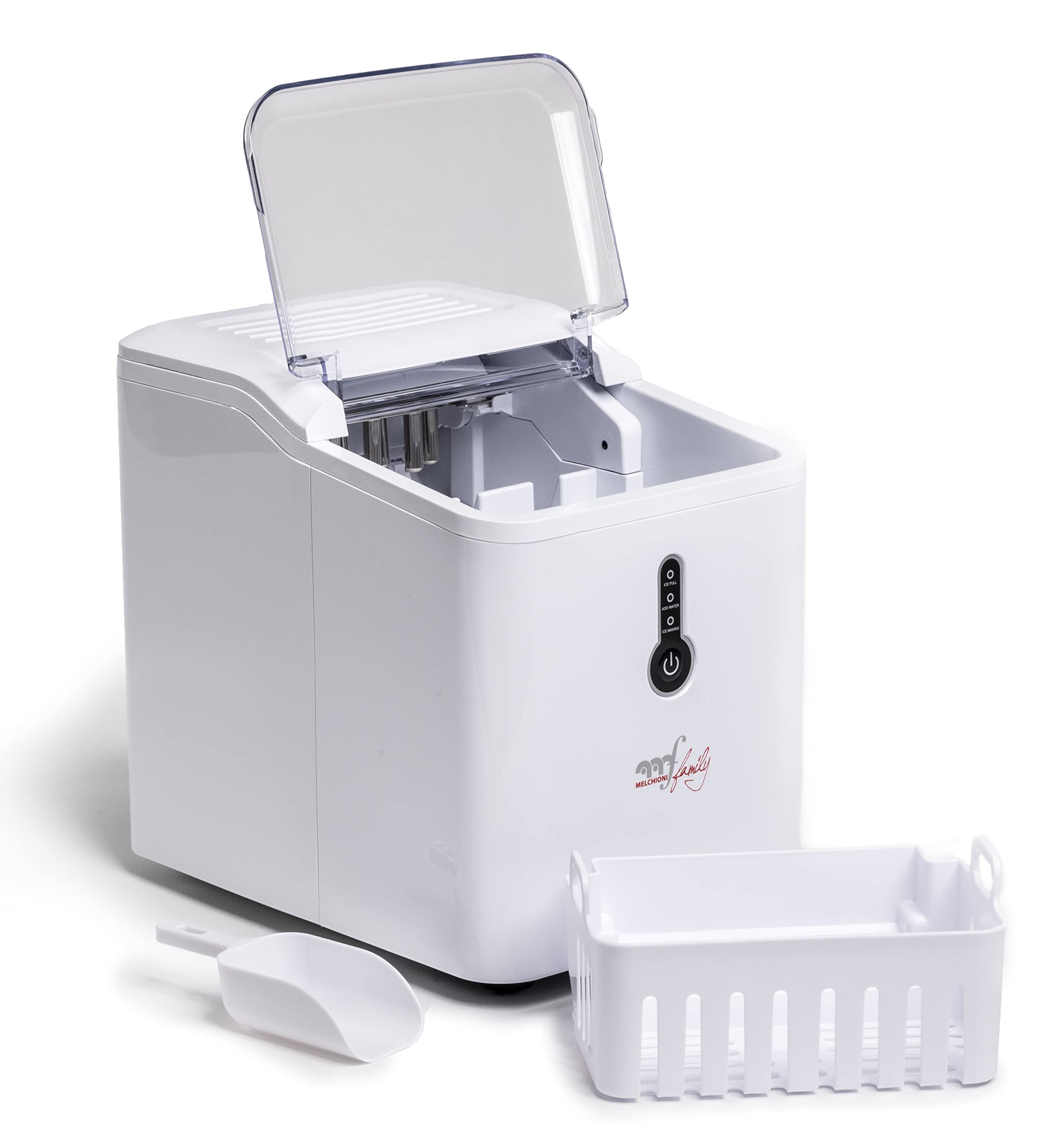 Melchioni Family | Macchina Ghiaccio CUBIK, Capacità di Produzione 12kg in 24h, Cubetti a Forma di Proiettile, Serbatoio dell'Acqua 1.6 L, Serbatoio per il Ghiaccio 1,6 L, Pannello di Controllo Touch