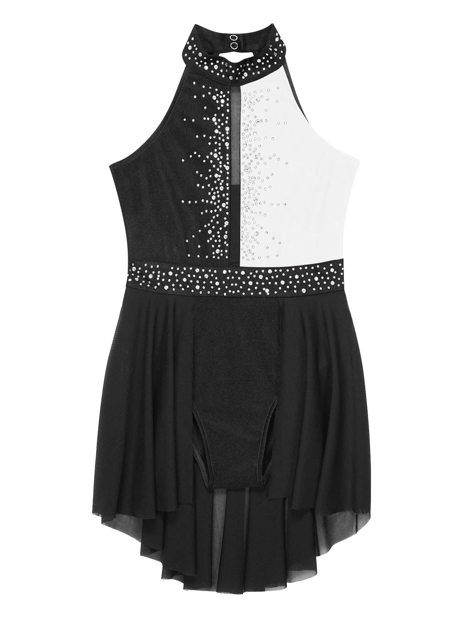 Vestido de Patinaje Artístico Vestido de malla de ballet y gimnasia for niñas, sin mangas, con diamantes de imitación y cuello alto, for patinaje artístico, bailarina, disfraz de escenario