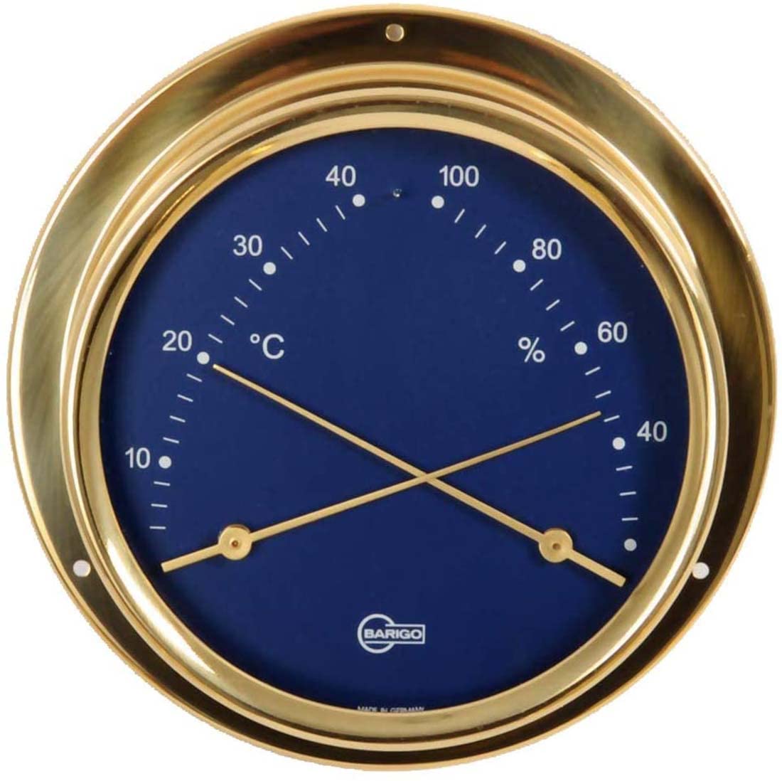 Barigo Kabinenausstattung Thermometer Hygrometer Messing Skala Blau