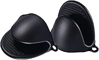 Vista 4 de 2 pares de guantes de horno de silicona resistentes al calor, ideales para sujetar elementos de cocina (negro y gris)