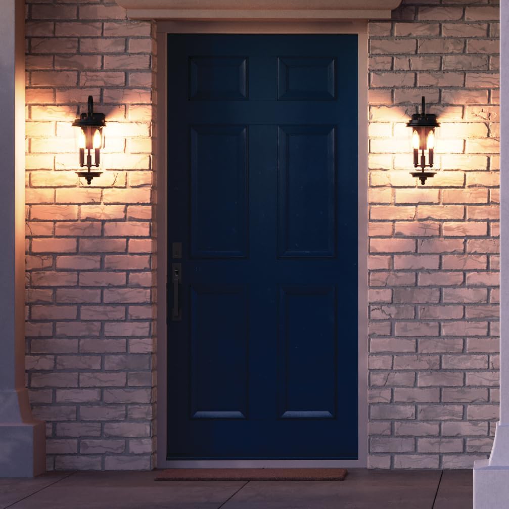 KICHLER Holmden 2-Light 17.32-in H Outdoor Wall Light in a Textured Black Finish with Clear Glass Shade for Entryways, 39542