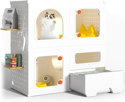 2 Tier Large Cat Cage, Cat Enclosure with Litter Box Transparent Door Pegboard Detachable, Portable Cat Crates Indoor Outdoor for Cats Chinchilla Ferret Small Animals