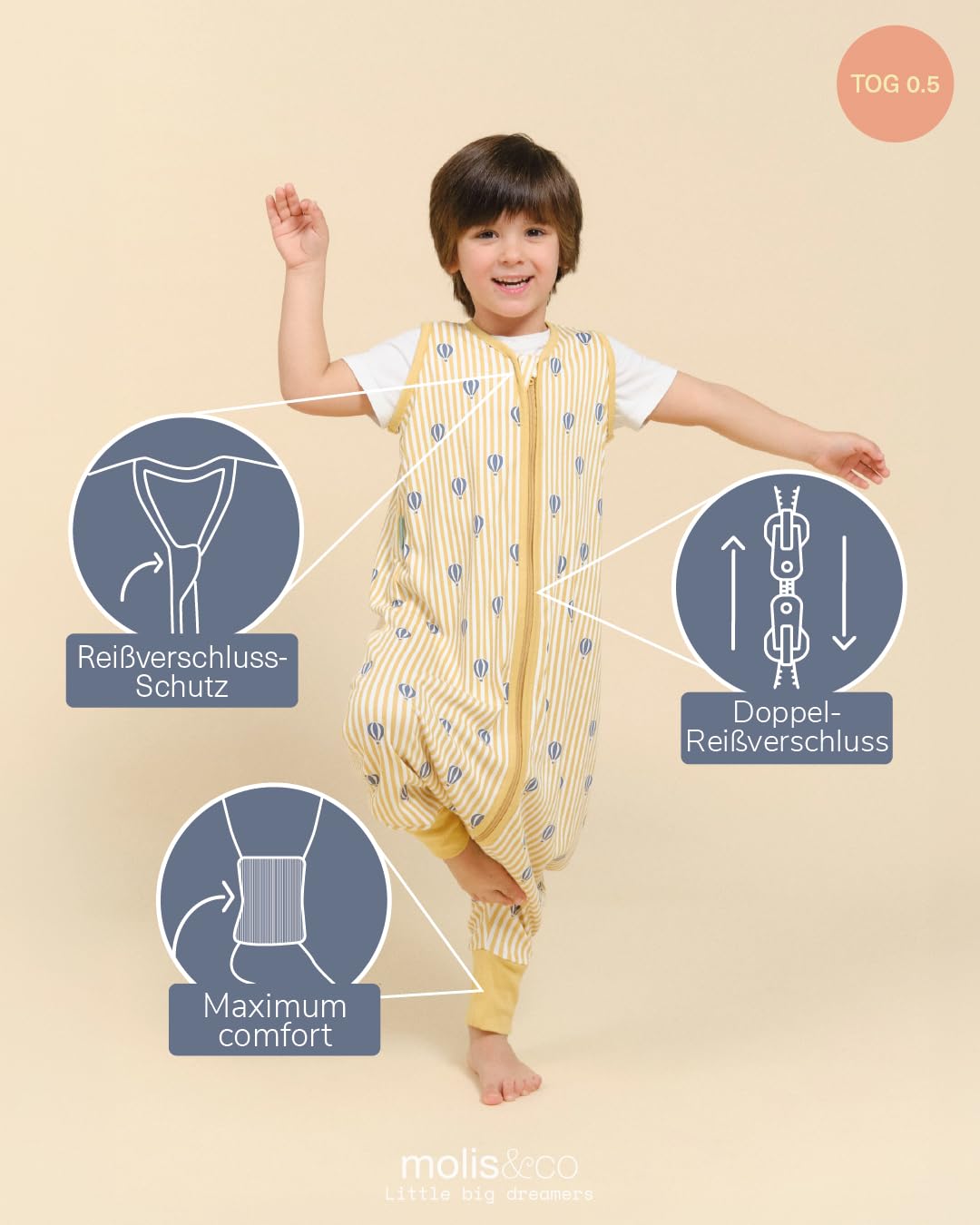 molis&co Baby Sleeping Bag with Feet, 0.5 TOG, Summer Sleeping Bag for Boys, Children's Baby Sleeping Bag with Legs, 100% Cotton (Oeko-Tex 100), Premium Quality, Balloons (60 cm) Baby Products