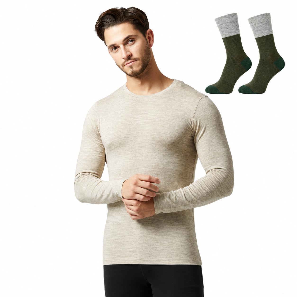 kosha Men's Merino Wool & Bamboo Thermal Top | Lightweight Base Layer for Winter | Temperature Regulating | Breathable & Antibacterial | Soft Comfort Fit | Includes Complimentary Merino Wool Socks-picture-23