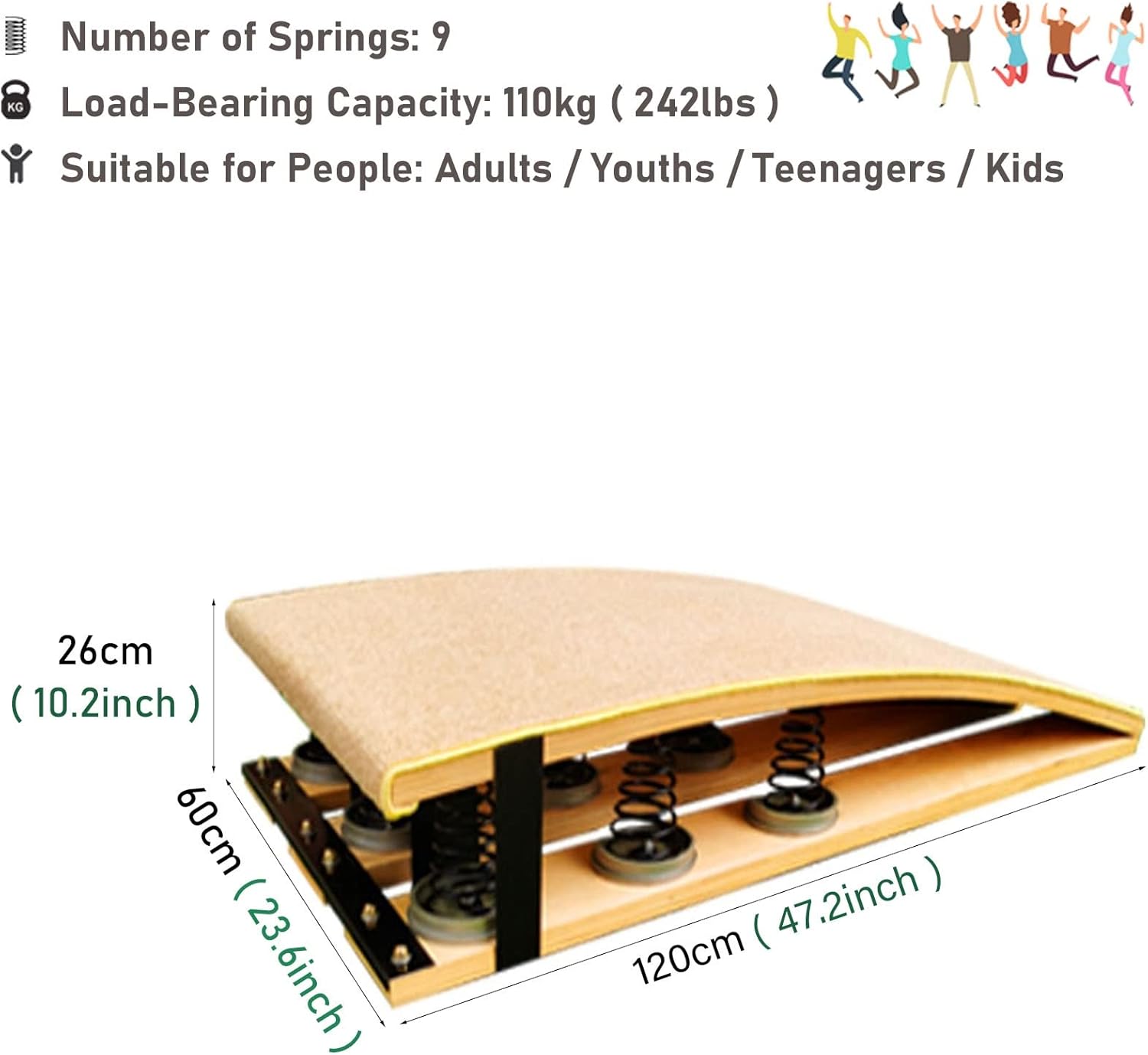 Vault Training Aid - Gymnastics Elastic Board with 9 Heavy Duty Springs for High Jump, Long Jump & Backflip Skills Practice - Perfect Gym Equipment