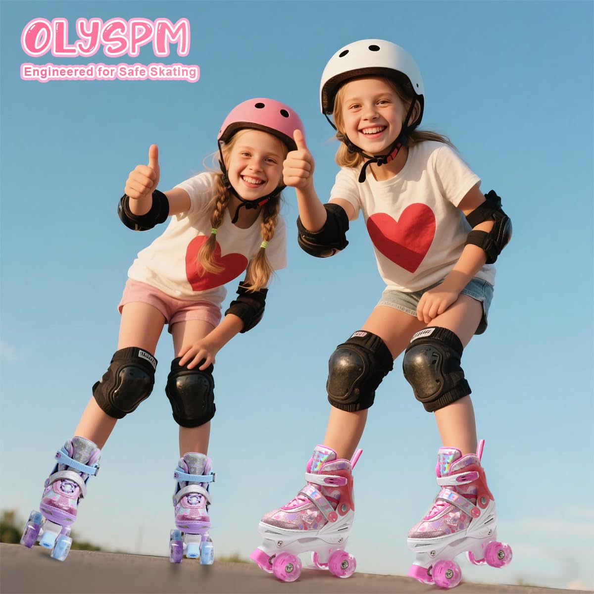 Patin a Roulette Fille,Rollers Enfant Fille avec Motif Intégral de Cœurs Rêveurs & 8 Roues Lumineuses,4 Tailles Réglables,Idée Cadeau Anniversaire Noël
