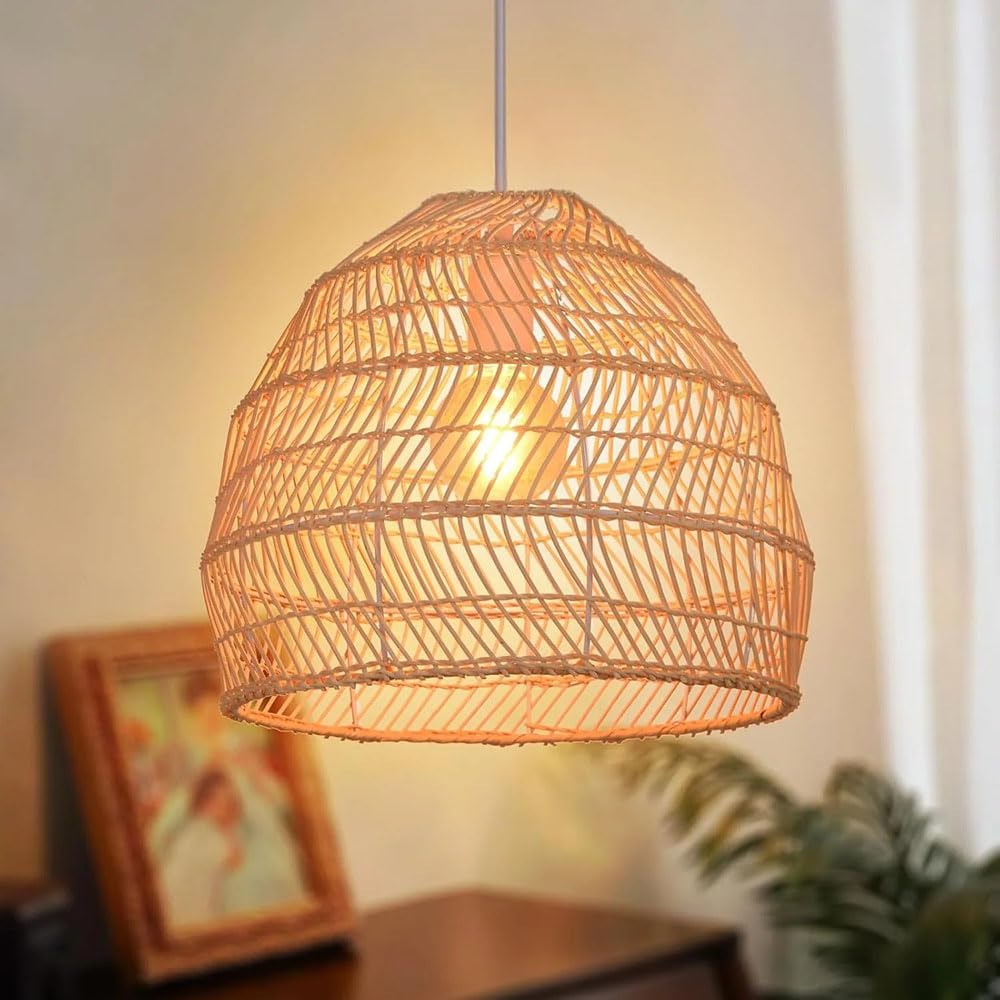 Beżowe lampy wiszące z rattanu nad wyspę kuchenną, żyrandol w stylu rustykalnym z ręcznie plecionym kloszem z wikliny, regulowana wysokość lampy wiszącej w stylu boho do wyspy kuchennej/jadalni/sypial