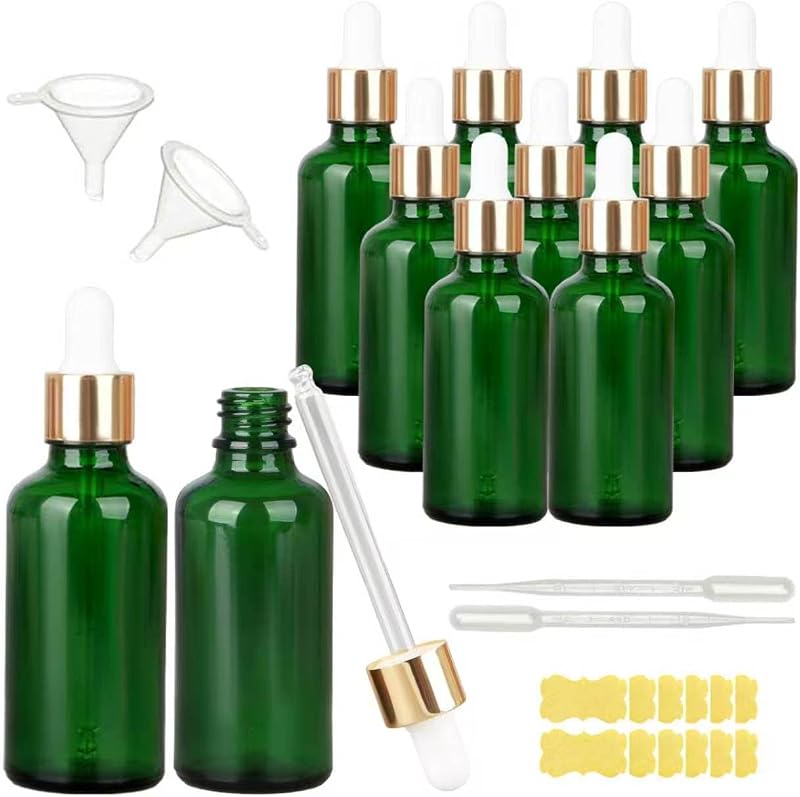 Frascos conta-gotas de vidro verde AYMXJK 50 mL com tampa, Pacote com 12