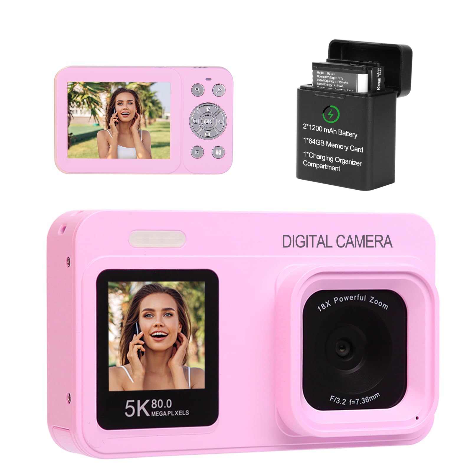 Upgraded 5K Dual Screen Digital Camera,80MP Vlog Photography Camera for YouTube,Campus,Travel,Compact Point & Shoot Camera for Teens & Beginners with Autofocus,18x Zoom,Anti-Shake,Purple