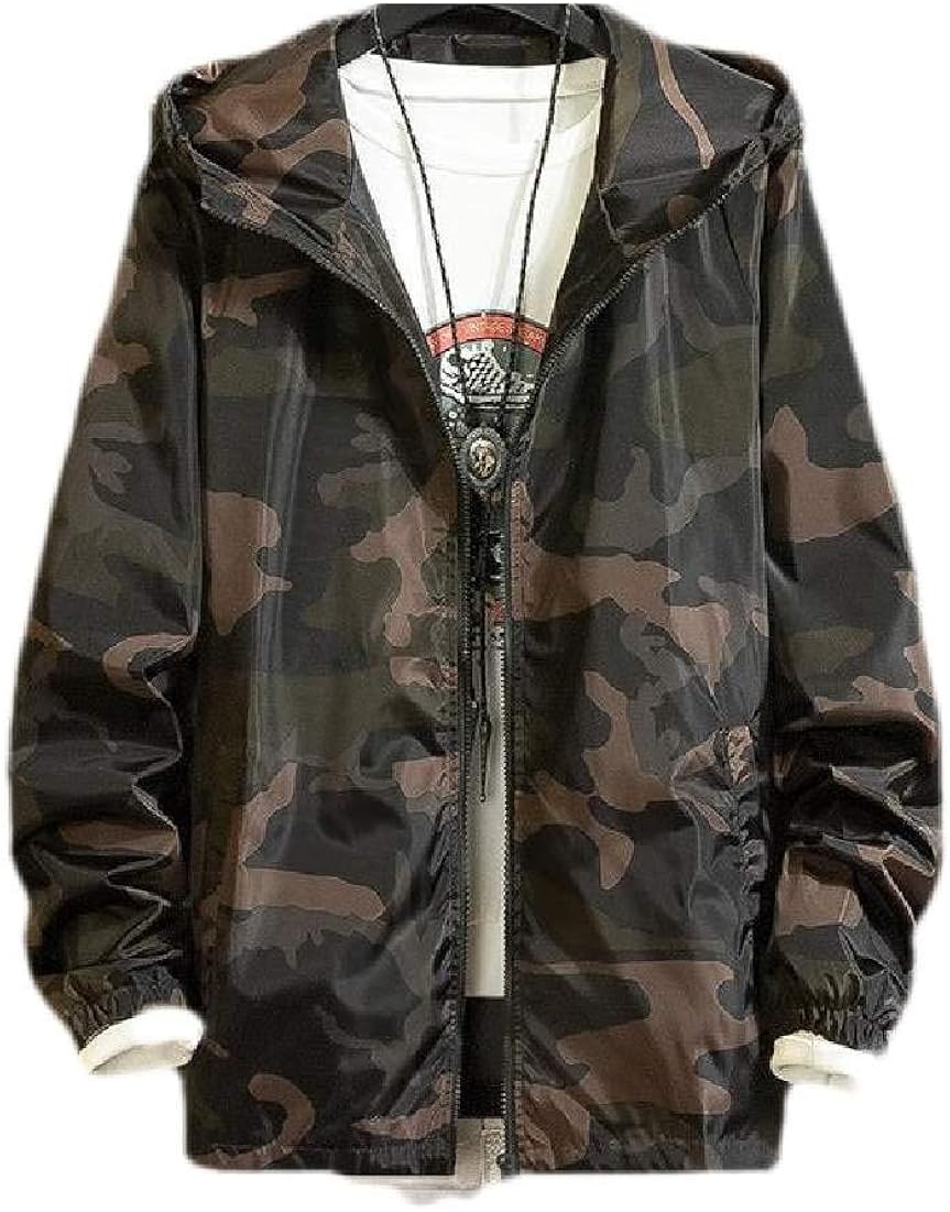 Men's Casual Hooded Windbreaker Camo Print Lightweight Jacket Coat