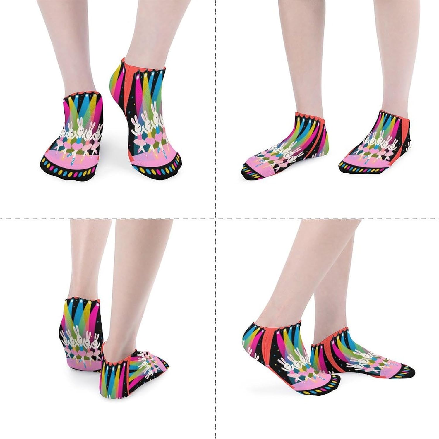 Socks for Men Women 5 Pairs Short Ankle Socks | Bunny Ballerinas on Stage Low Cut Casual Crew Sock Cute Breathable Athletic Socks Non Slip No Show Sock