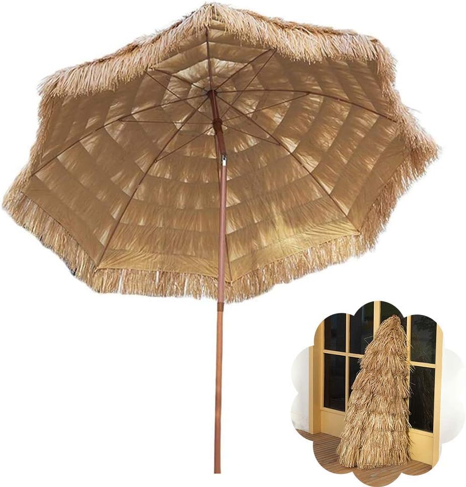 Hawaiian Garden 7.9Ft Beach Patio Garden Umbrella Sun Shade Tilting Simulation Straw Umbrella