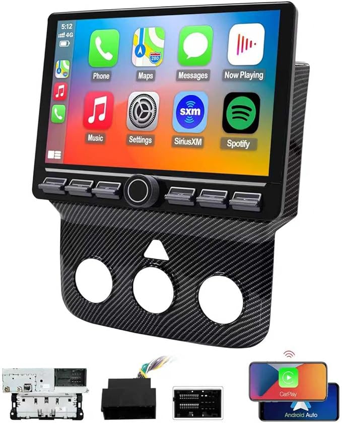 QLED Radio for Dodge RAM 2013 2014 2015 2016 2017 2018 Upgrade,Carbon Fiber Style,Touch Screen Stereo Replacement,Wireless carplay Android auto,4G LTE Network,Free Camera