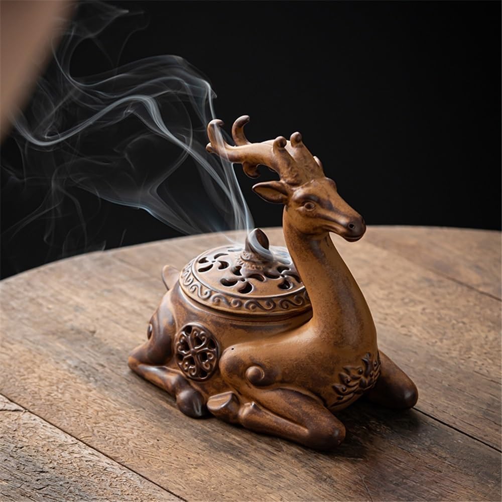 Recogedor de Cenizas Quemador de Incienso cerámica Creativo con Tapa, Adorno for la Ceremonia del té en casa Decorativo(Bruin)