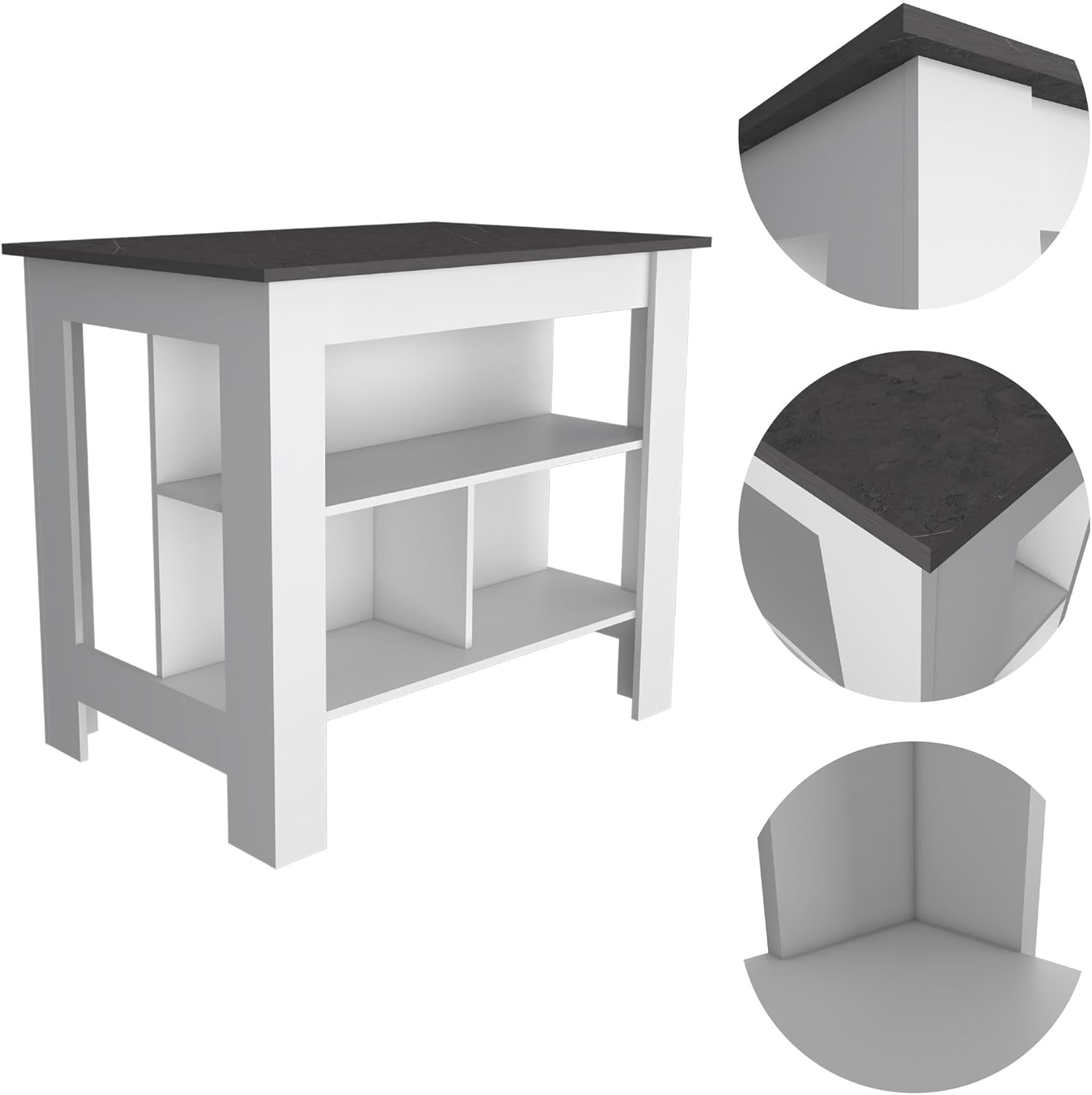 lapday Kitchen Table with 3 Uncovered Shelves,for Living Room,Dining Room,Bedroom(27.50"×40.50"×35.40"). (White and Onix)