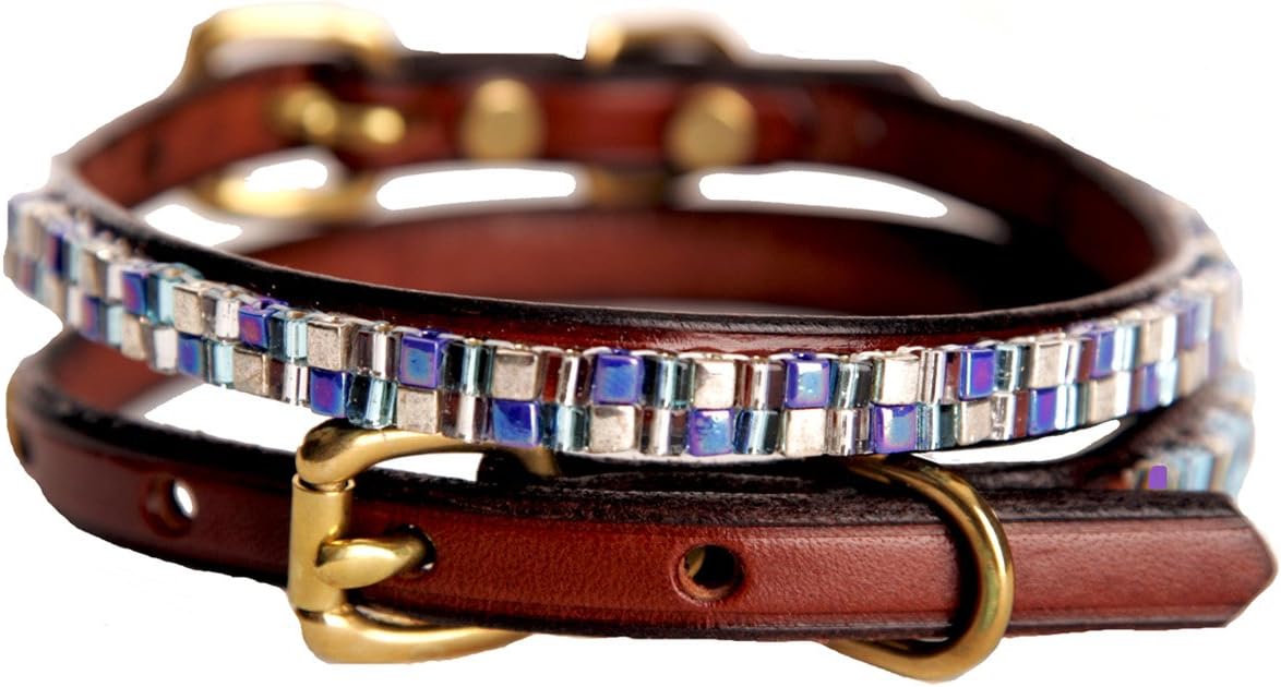 Just FUR Fun Caribbean Leather Dog Collar, 14-Inch, Sun Brown
