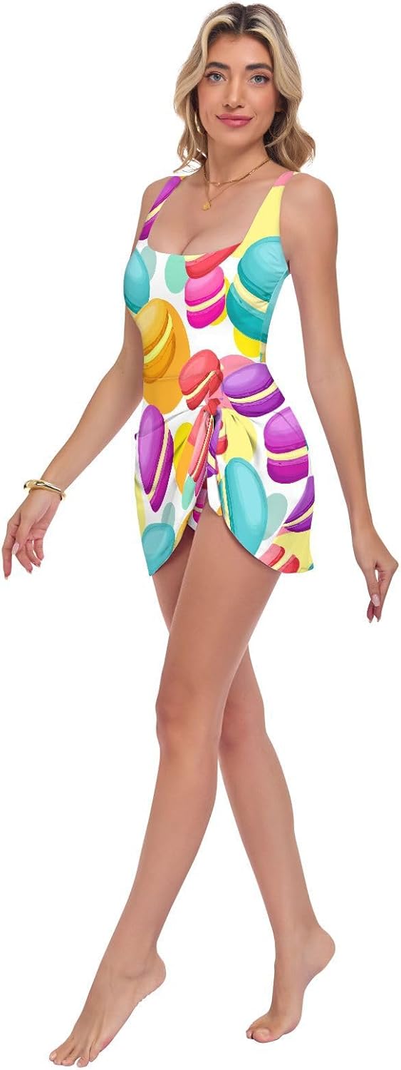 Dessert Macaron Women's One Piece Swimsuits Tummy Control Bathing Suits S A2302186