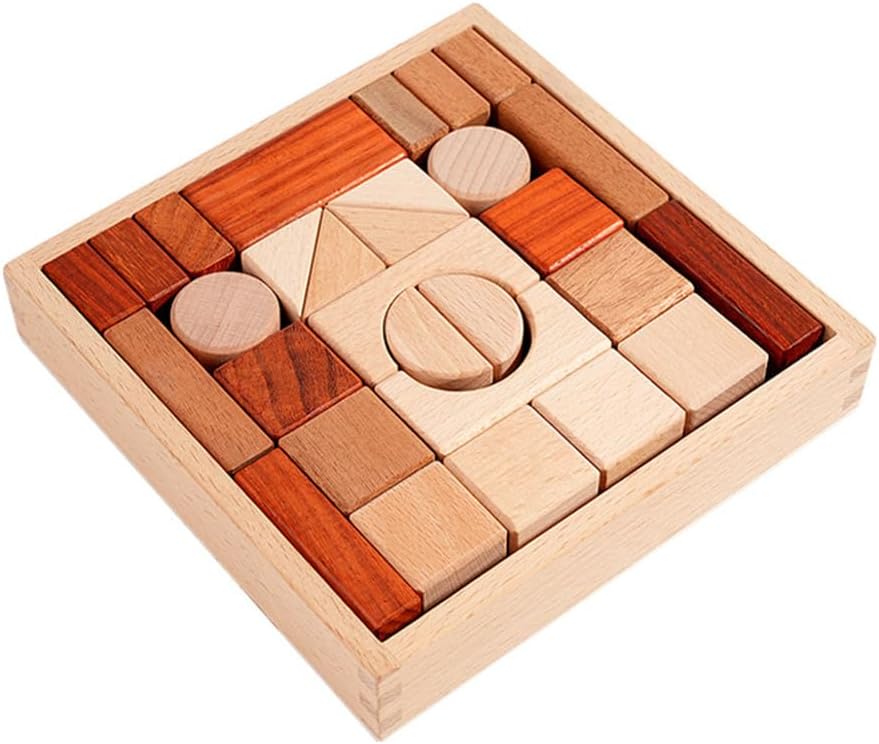 Montessori Wood Building Blocks Set, City Construction Stacker Stacking