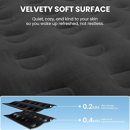 Miniatura 5 de Colchón de aire individual con bomba integrada, soporte resistente de 600 libras, PVC de 3 capas probado por fugas de 48 horas, inflado rápido de 2