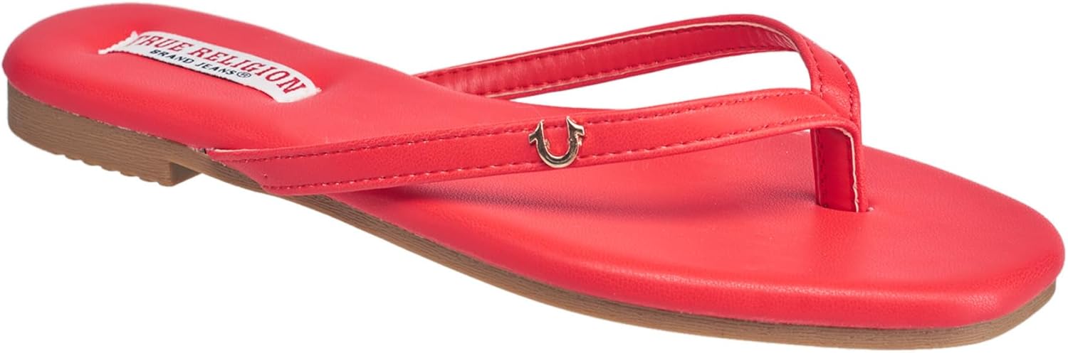 True Religion Women’s Minimalist Flip Flop Sandals – Sleek Style with Gold Logo Charm