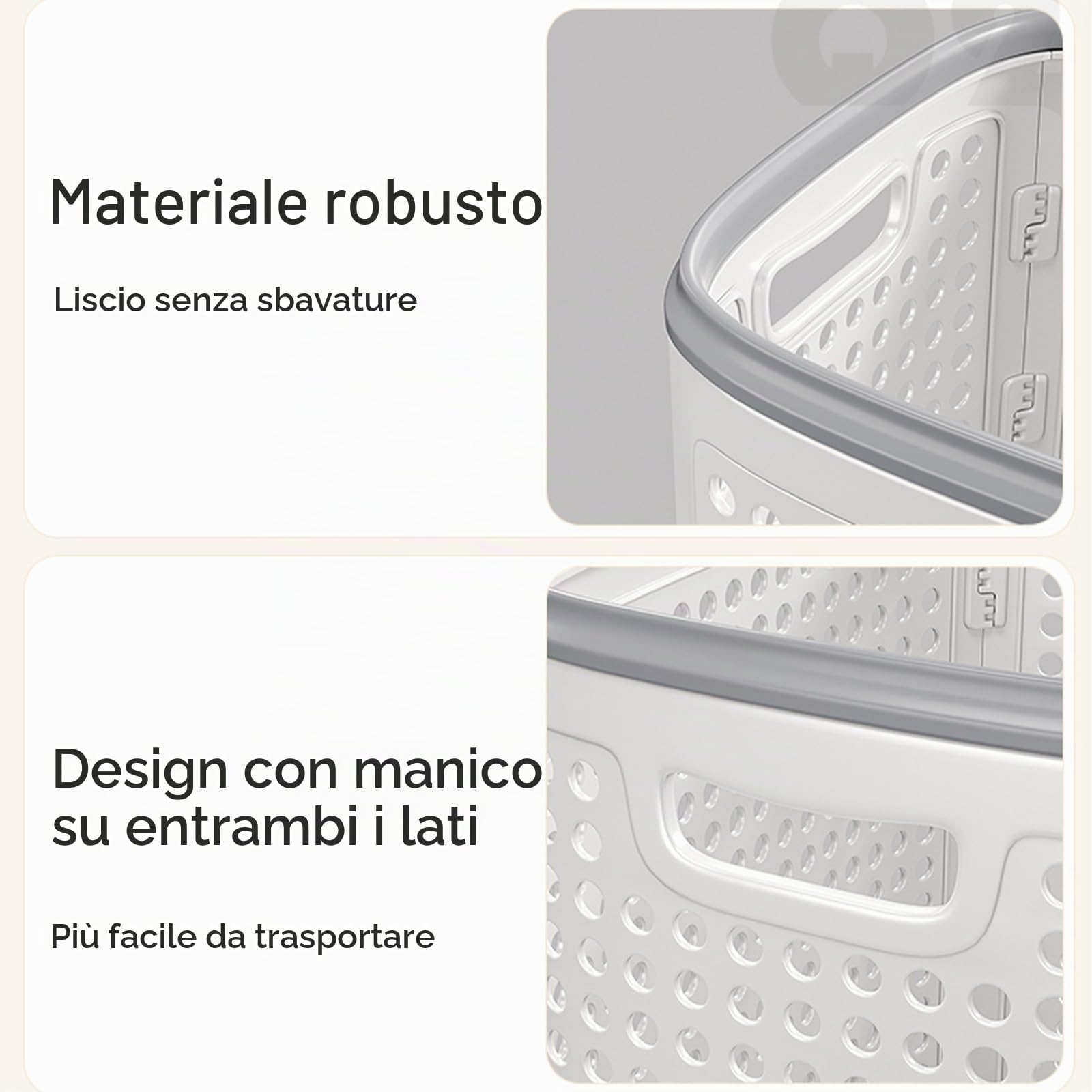 Cesto Biancheria Sporca con Coperchio, Portabiancheria Plastica con Ruote, Cesta Panni Sporchi con Design Cavo e Maniglie per Un Facile Trasporto(Large)