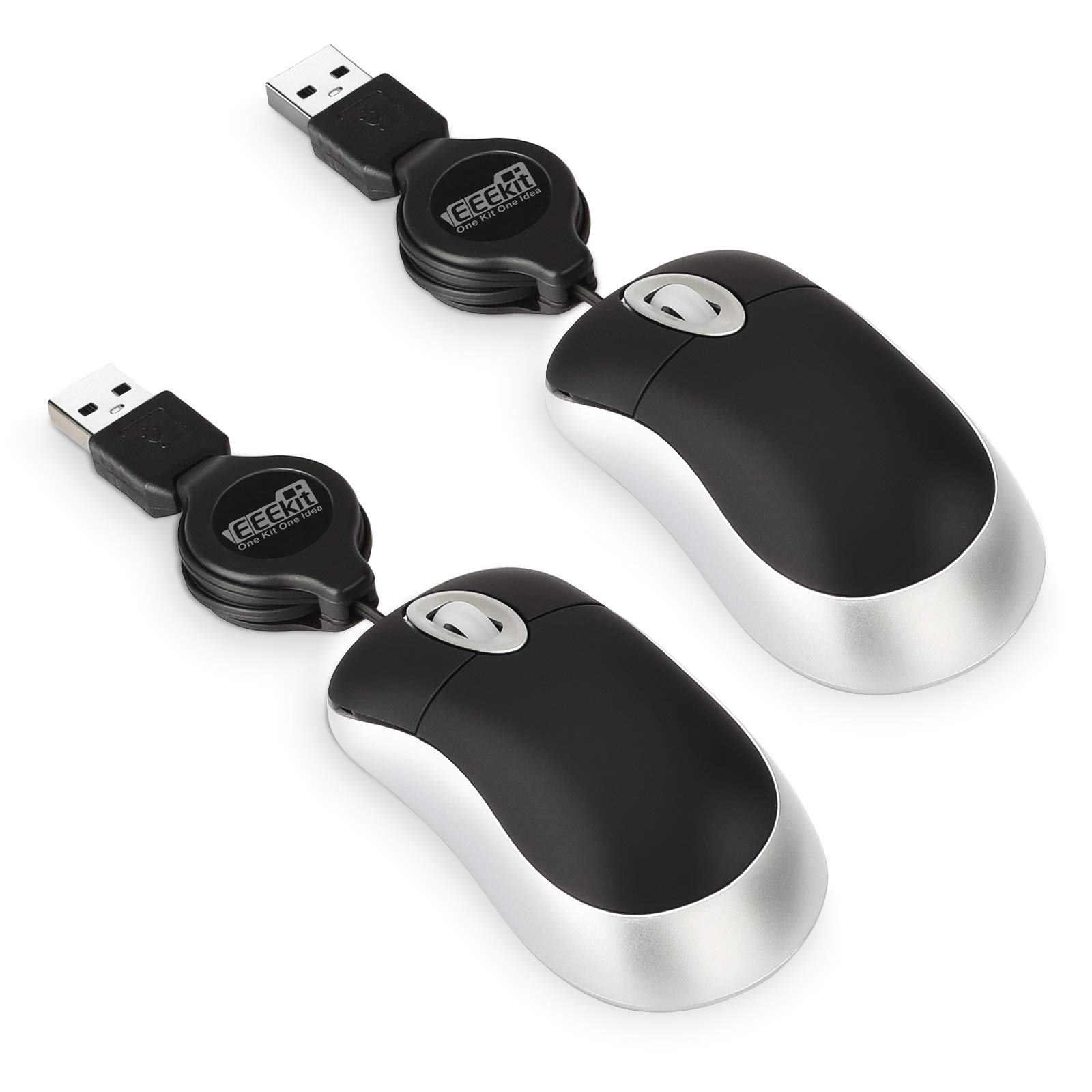2 Pack Mini Retractable Cable Wired USB Optical Mouse, EEEKit Bundle for Apple Mac, HP, Dell, Thinkpad, Sony, Asus, Acer Tablet/Computer