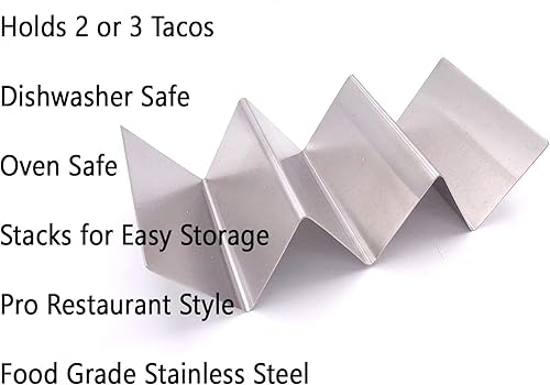 Miniatura 3 de Juego de 2 soportes metálicos para tacos  Bandejas de tacos de acero inoxidable  Apto para lavavajillas, horno y parrilla  Ideal para sándwiches y