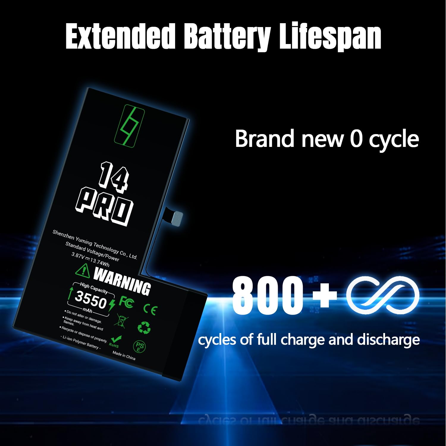 Akku für iPhone 14 Pro, 3550mAh Hohe Kapazität, 0 Zyklen, Komplettes Reparaturset, Kompatibel mit A2650/A2889/A2890/A2891/A2892, Zertifiziert CE/RoHS/FCC/PSE