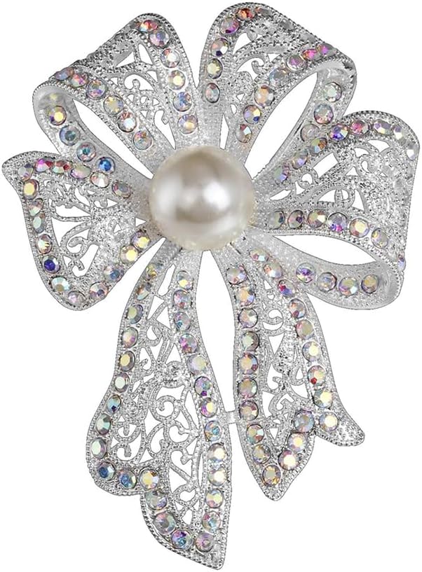 Vintage Bow Knot Rhinestones Brooches Lapel Pin for Women Crystal Ribbon Brooch Classic Dainty Wedding Fashion Jewelry Dresses Suit Shirt Dress Clothes Accessories for Mother Valentine