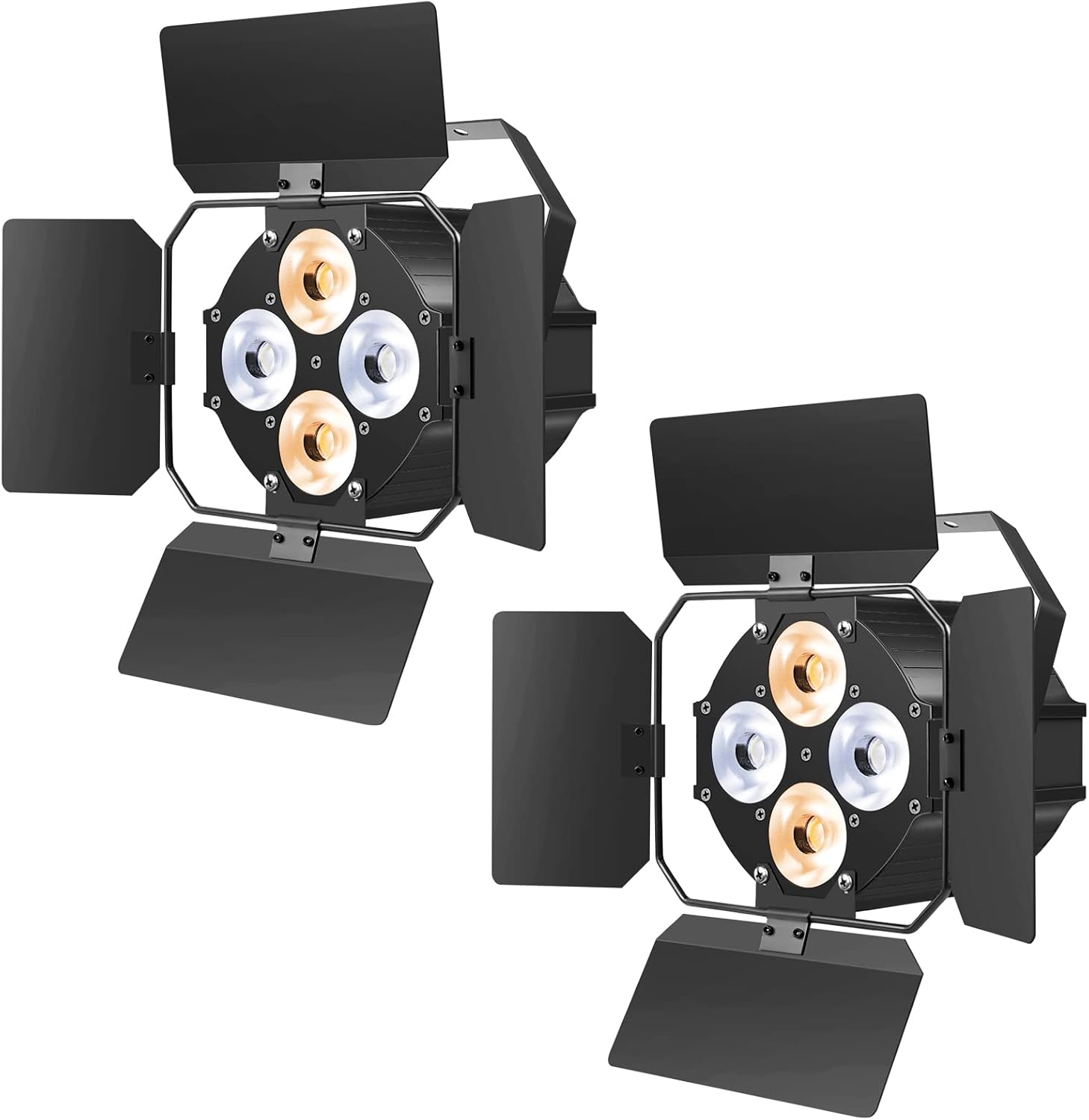 Stage Lights with Barn Doors, LED Par Lights Warm & Cool White Spotlights, Sound Activated DMX512 Professional Par Can Lights for Theater Church Events Wedding Studio Concert 2 Packs