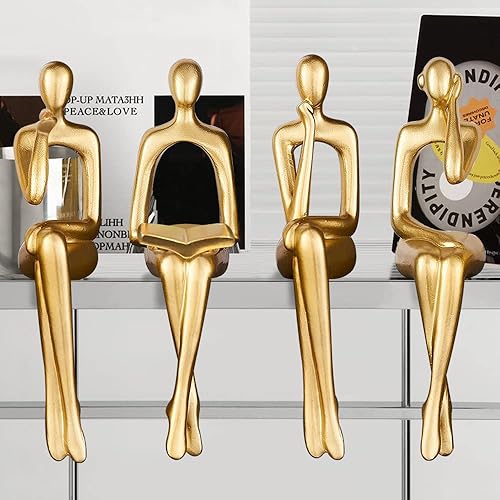 Estatua de pensador de decoración de acento dorado, estatuas para decoración del hogar, escultura abstracta de escritorio, escultura de escritorio,