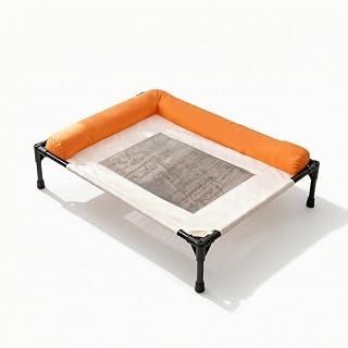 Detachable Resting Bed Bed Pet Cot Raised Pet Bed Easy Care Removable Design with Ventilated Structure Suitable for Living Room Bedroom by a Sunny Window Relaxation, Orange Splice, Large